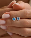 Aquamarine Earrings | 925 Sterling Silver Rhodium Plated Zircon Heart Stud Earrings | Dainty Jewelry
