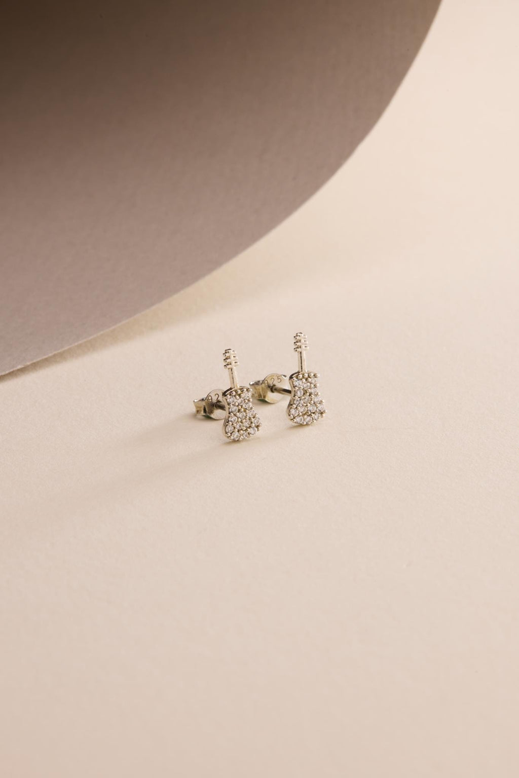 Guitar Earrings | 925 Sterling Silver Rhodium Plated Zircon Music Studs | Music Lover Jewelry