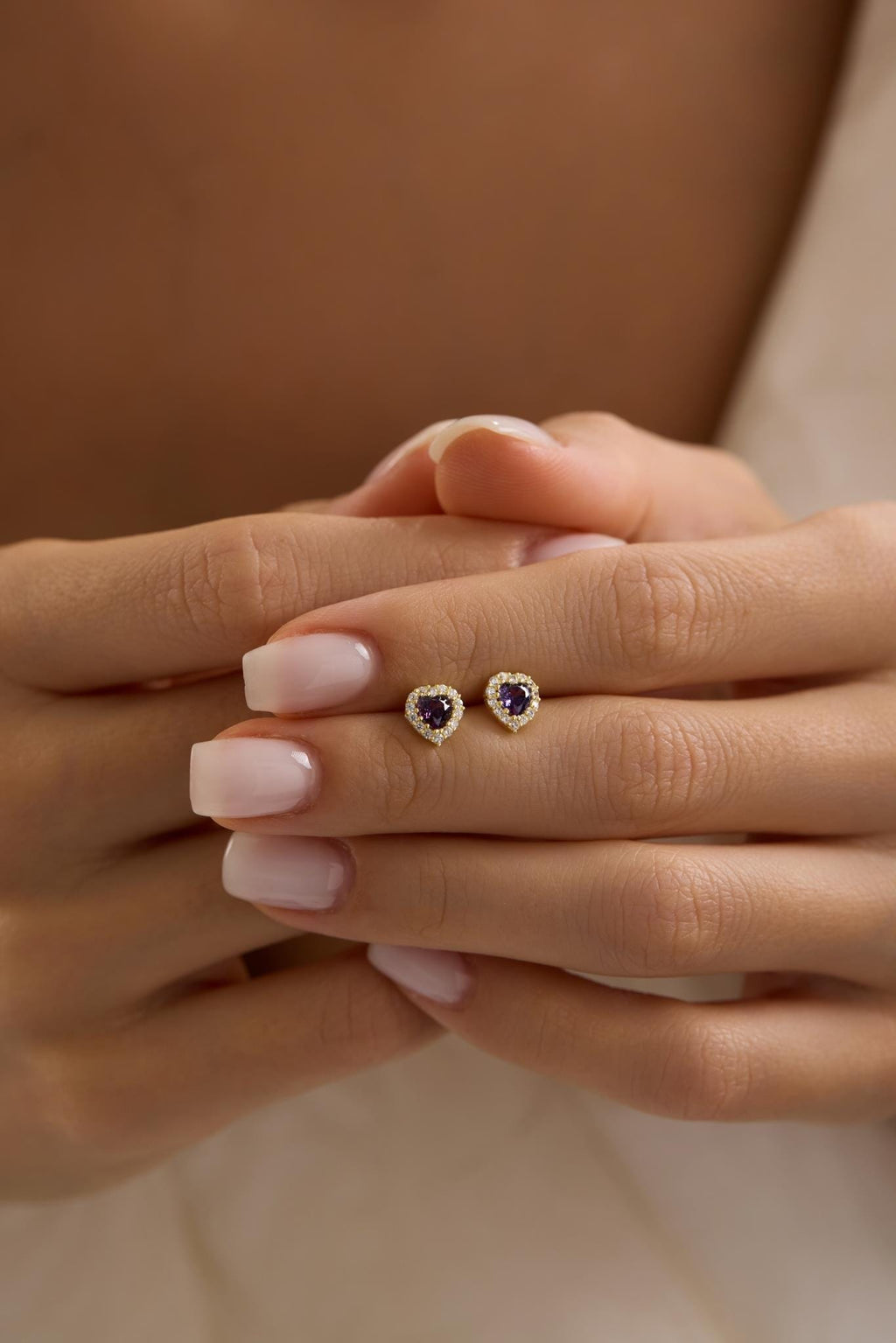 Purple Heart Earrings | 925 Sterling Silver 14K Gold Plated Zircon Studs | Dainty Romantic Jewelry