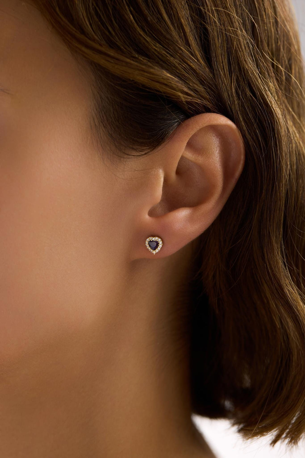 Purple Heart Earrings | 925 Sterling Silver 14K Gold Plated Zircon Studs | Dainty Romantic Jewelry