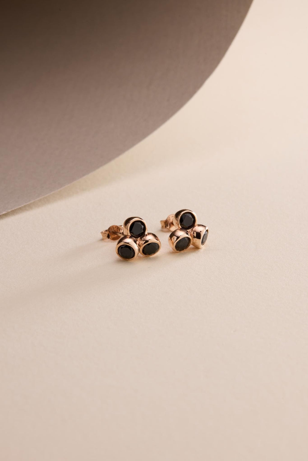 Black Stone Cluster Earrings | 925 Sterling Silver Rose Gold Plated Zircon Studs | Dainty Jewelry