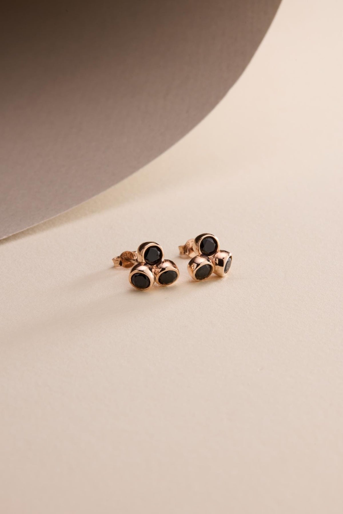Black Stone Cluster Earrings | 925 Sterling Silver Rose Gold Plated Zircon Studs | Dainty Jewelry