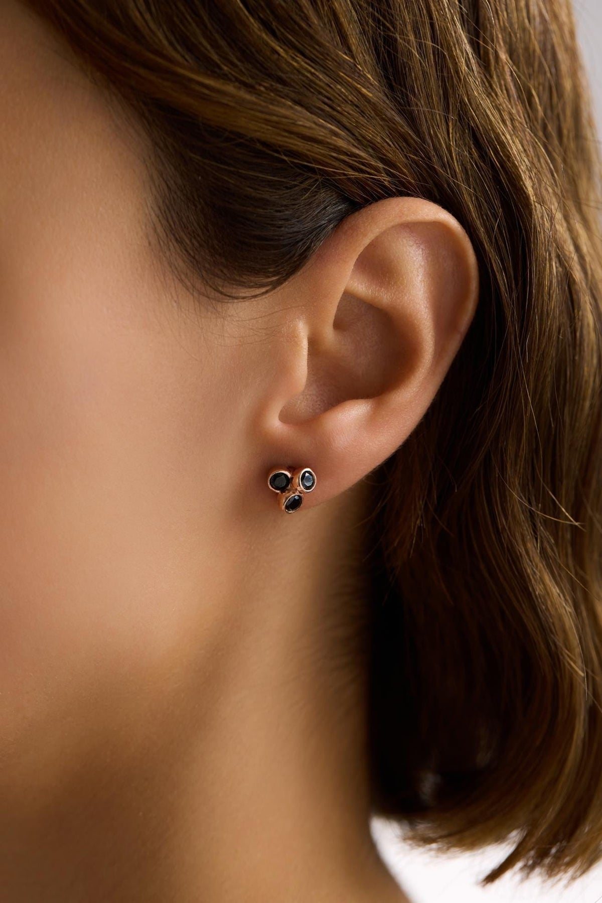 Black Stone Cluster Earrings | 925 Sterling Silver Rose Gold Plated Zircon Studs | Dainty Jewelry
