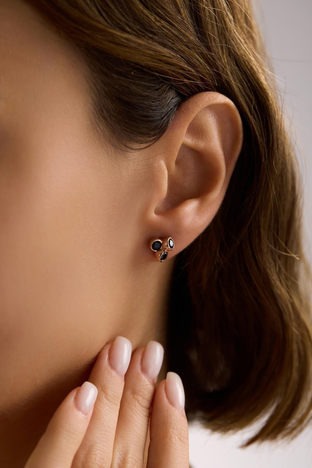 Black Stone Cluster Earrings | 925 Sterling Silver Rose Gold Plated Zircon Studs | Dainty Jewelry