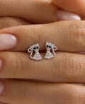 Cat Earrings | 925 Sterling Silver Rhodium Plated White Zircon Studs | Animal Lover Jewelry