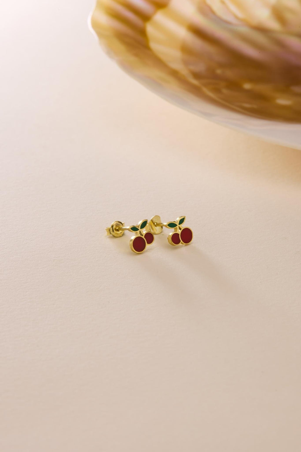 Cherry Earrings | 925 Sterling Silver 14K Gold Plated Enamel Fruit Studs | Dainty Jewelry