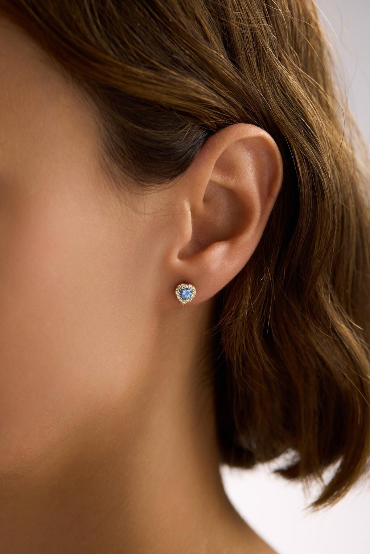 Aquamarine Heart Earrings | 925 Sterling Silver 14K Gold Plated Zircon Studs | Dainty Jewelry