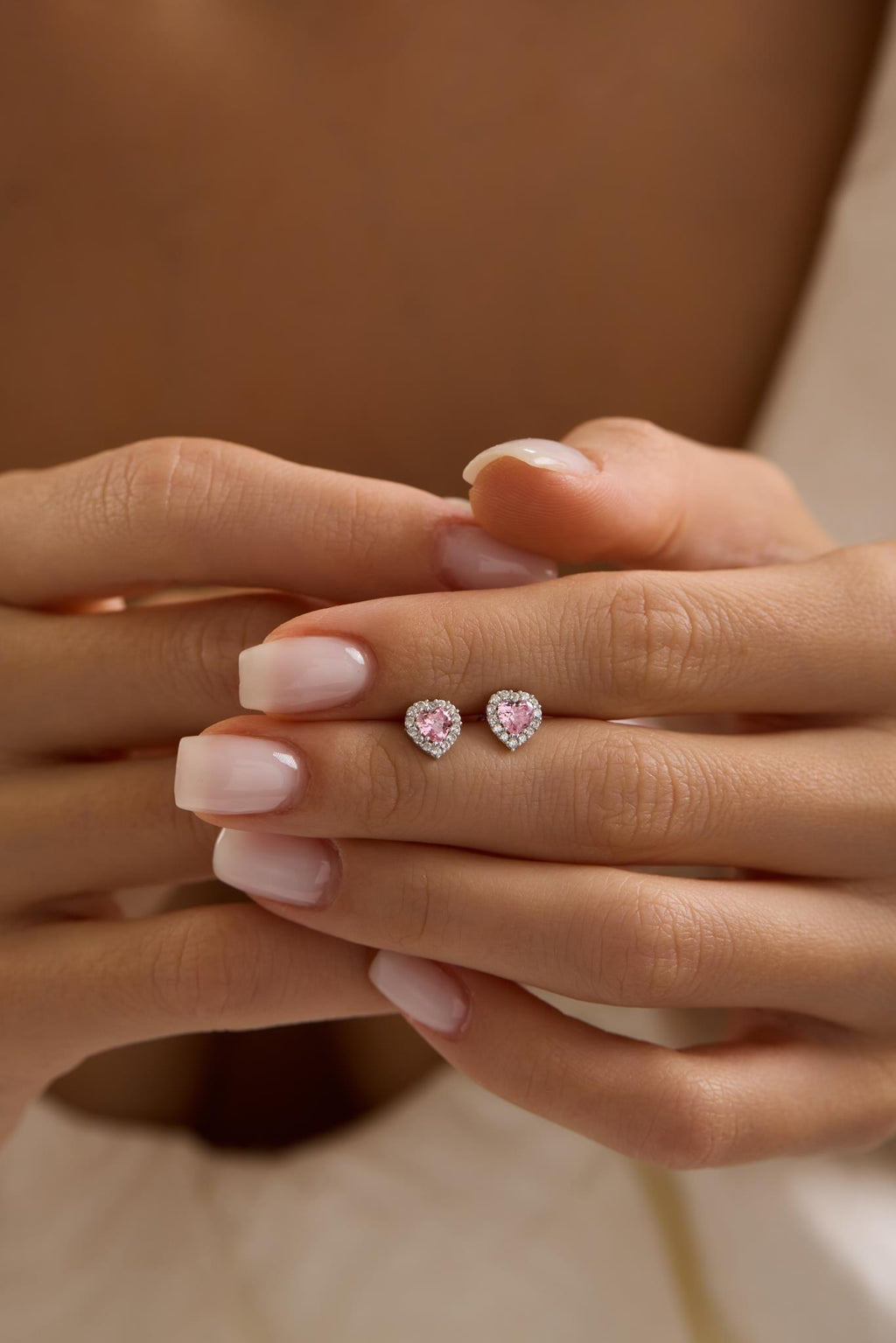 Pink Heart Earrings | 925 Sterling Silver Rhodium Plated Zircon Studs | Romantic Dainty Jewelry