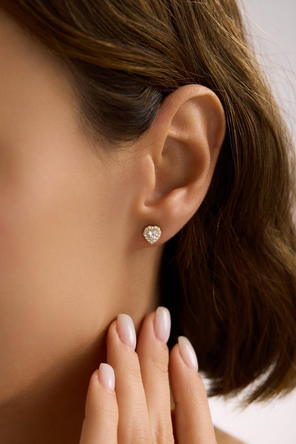 White Heart Earrings | 925 Sterling Silver 14K Gold Plated Zircon Studs | Dainty Jewelry
