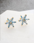 Lotus Flower Earrings Gold | Blue Zircon Stud Earrings | Minimal Gift for Her