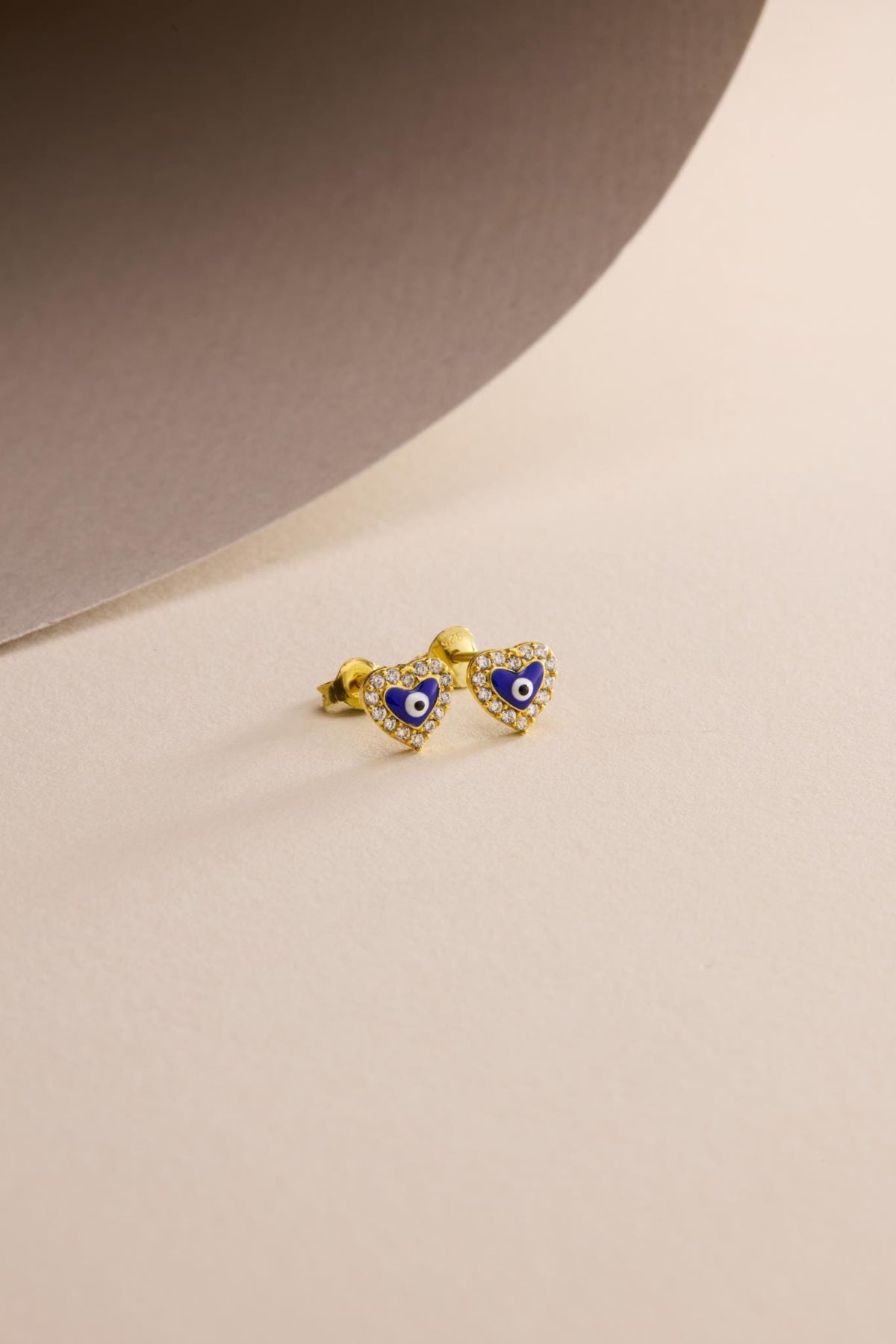 Evil Eye Heart Earrings | 925 Sterling Silver 14K Gold Plated Zircon Studs | Dainty Jewelry