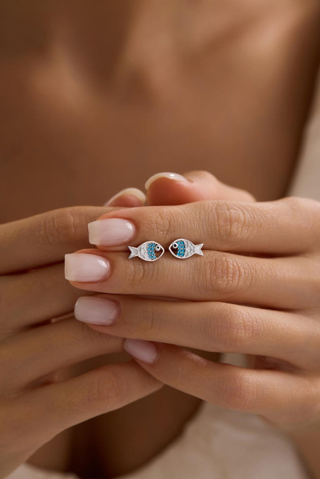Fish Stud Earrings | 925 Sterling Silver Rhodium Plated Turquoise Enamel Fish | Ocean Jewelry