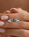 Fish Stud Earrings | 925 Sterling Silver Rhodium Plated Turquoise Enamel Fish | Ocean Jewelry