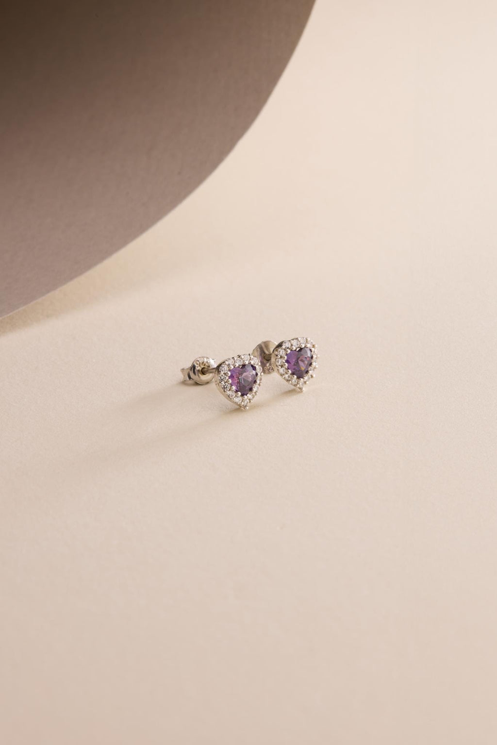 Purple Heart Stud Earrings | 925 Sterling Silver Rhodium Plated Zircon | Dainty Heart Jewelry