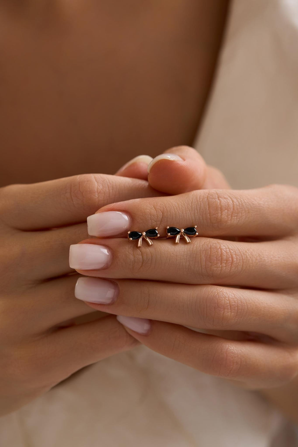 Bow Stud Earrings | 925 Sterling Silver Rose Gold Plated Black Zircon | Dainty Bow Jewelry