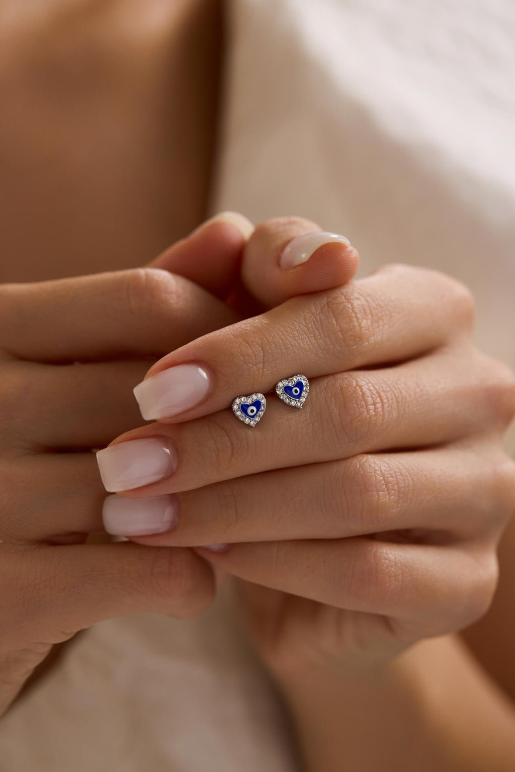 Evil Eye Heart Earrings | 925 Sterling Silver Rhodium Plated Zircon Studs | Dainty Jewelry