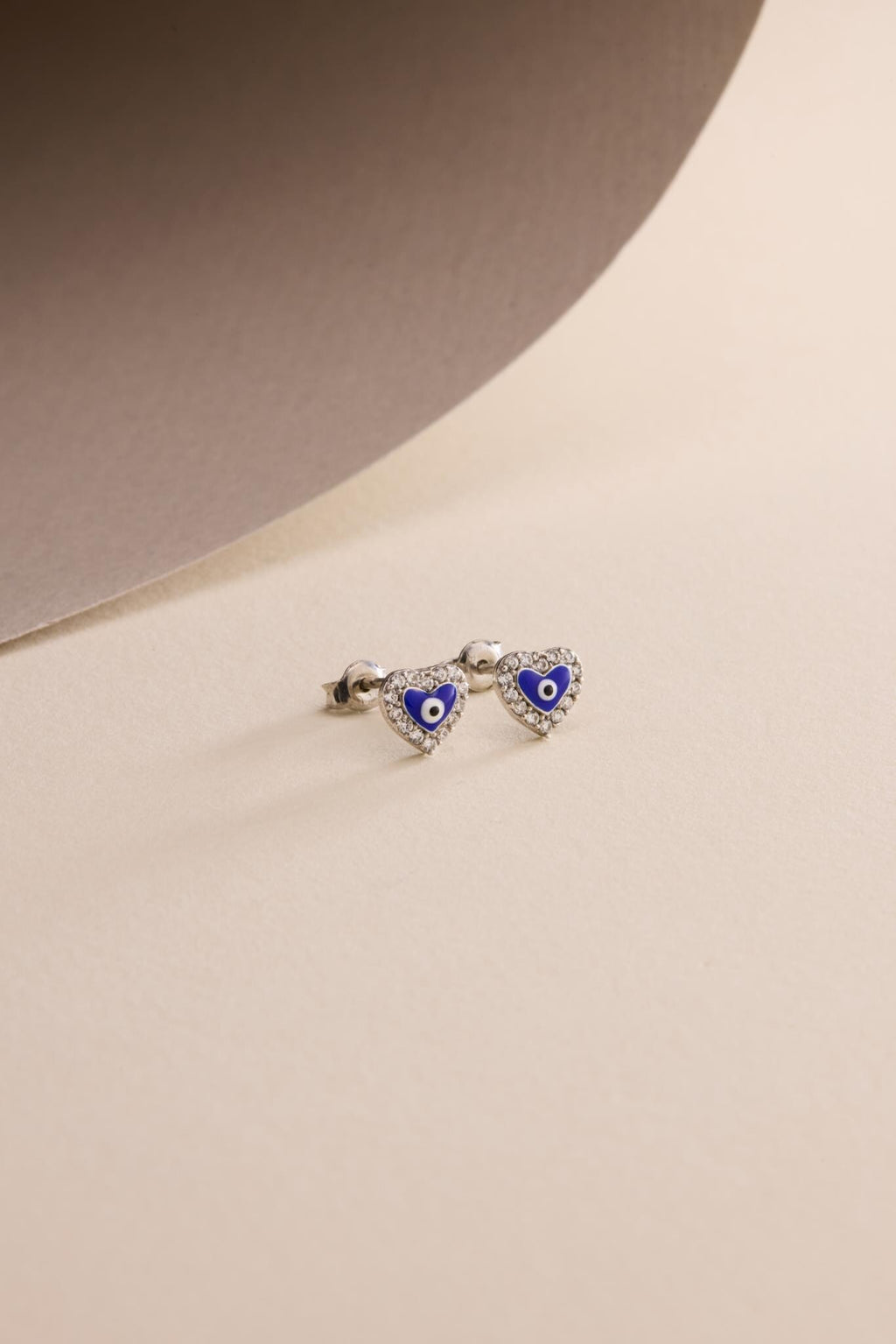 Evil Eye Heart Earrings | 925 Sterling Silver Rhodium Plated Zircon Studs | Dainty Jewelry