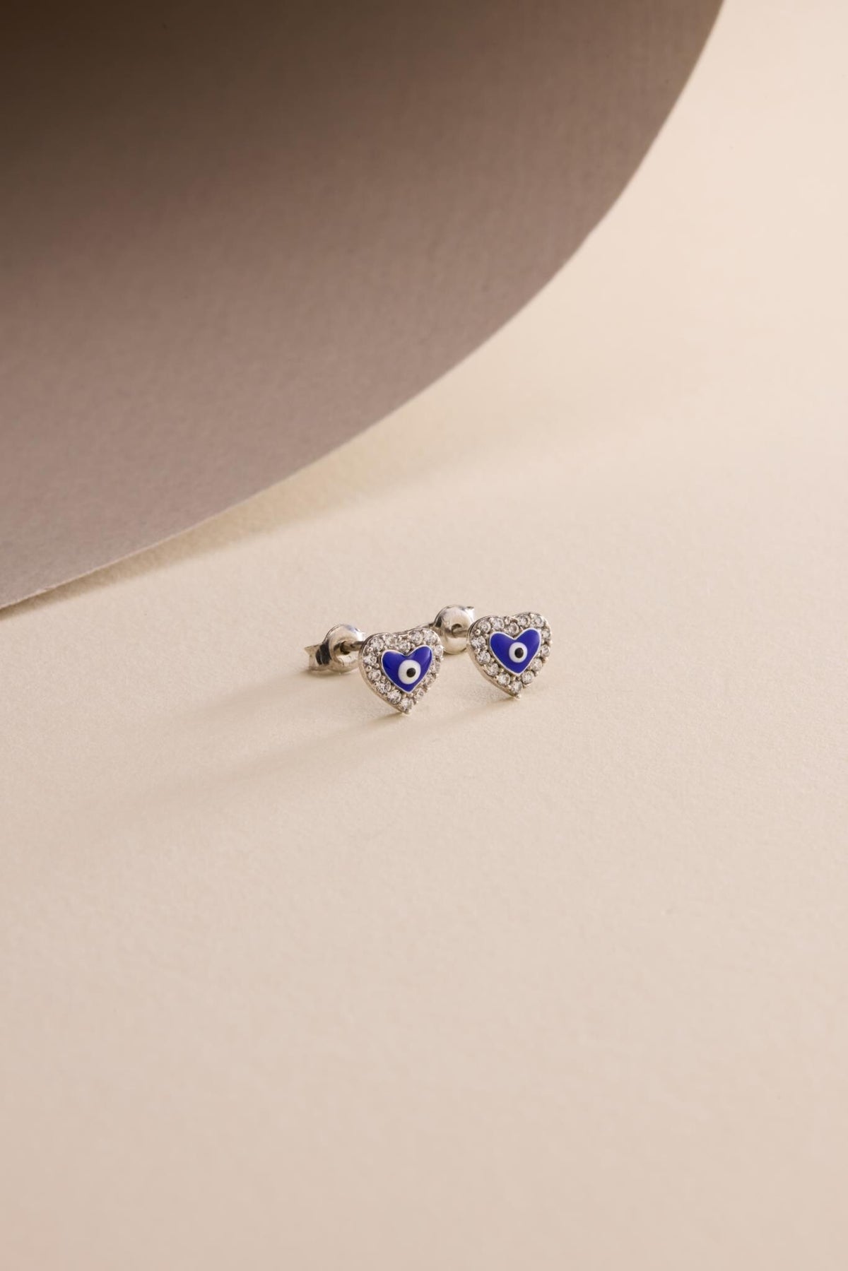 Evil Eye Heart Earrings | 925 Sterling Silver Rhodium Plated Zircon Studs | Dainty Jewelry