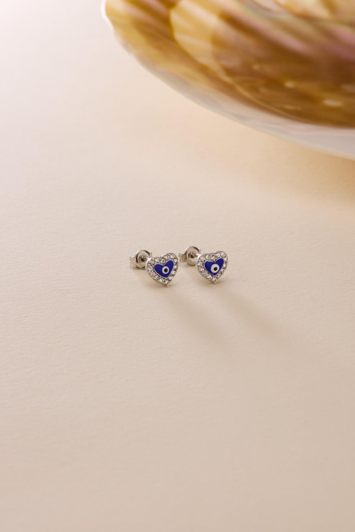 Evil Eye Heart Earrings | 925 Sterling Silver Rhodium Plated Zircon Studs | Dainty Jewelry
