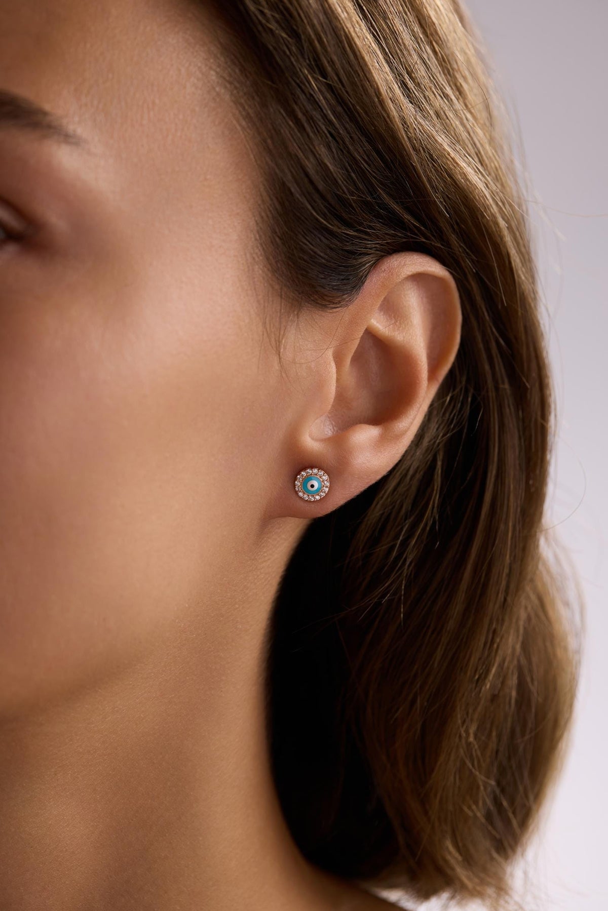 Evil Eye Stud Earrings | 925 Sterling Silver Rose Gold Plated Zircon | Dainty Jewelry