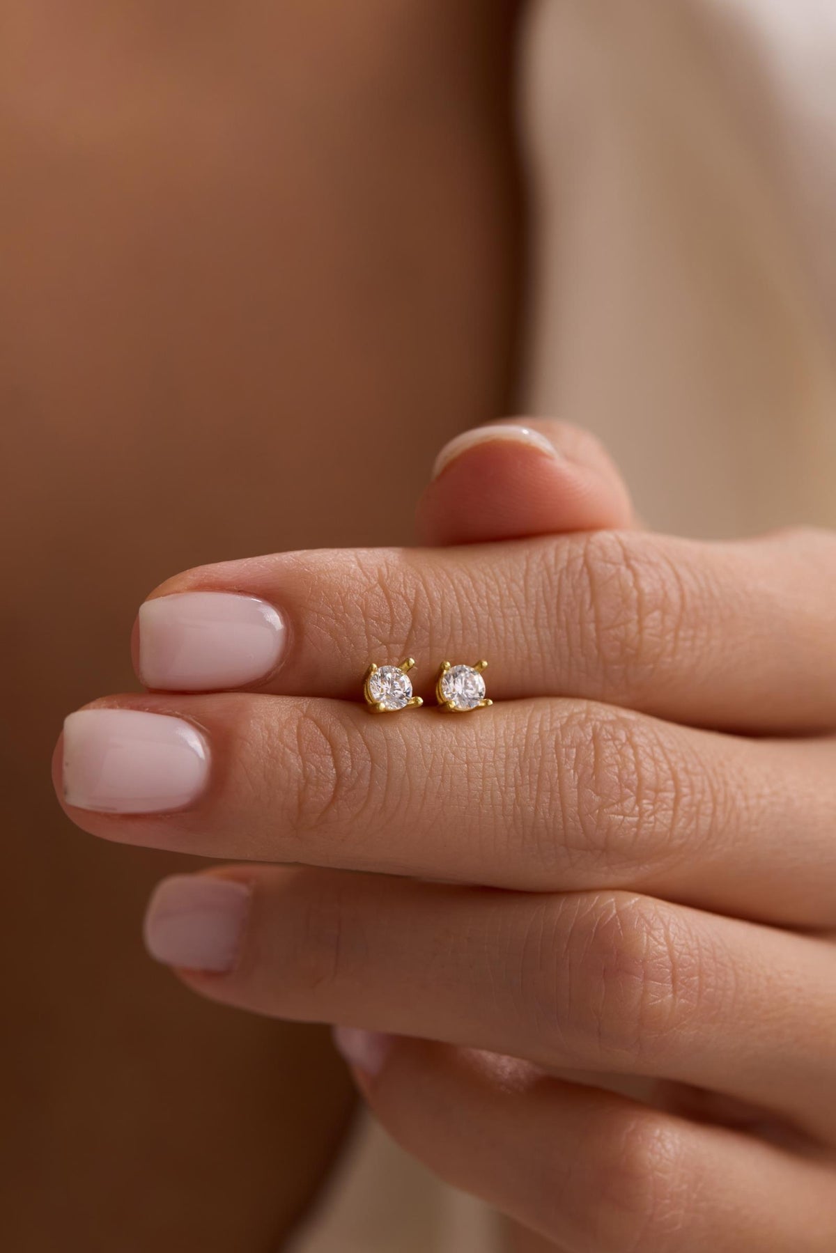 Solitaire Stud Earrings | 925 Sterling Silver 14K Gold Plated Zircon | Minimal Jewelry
