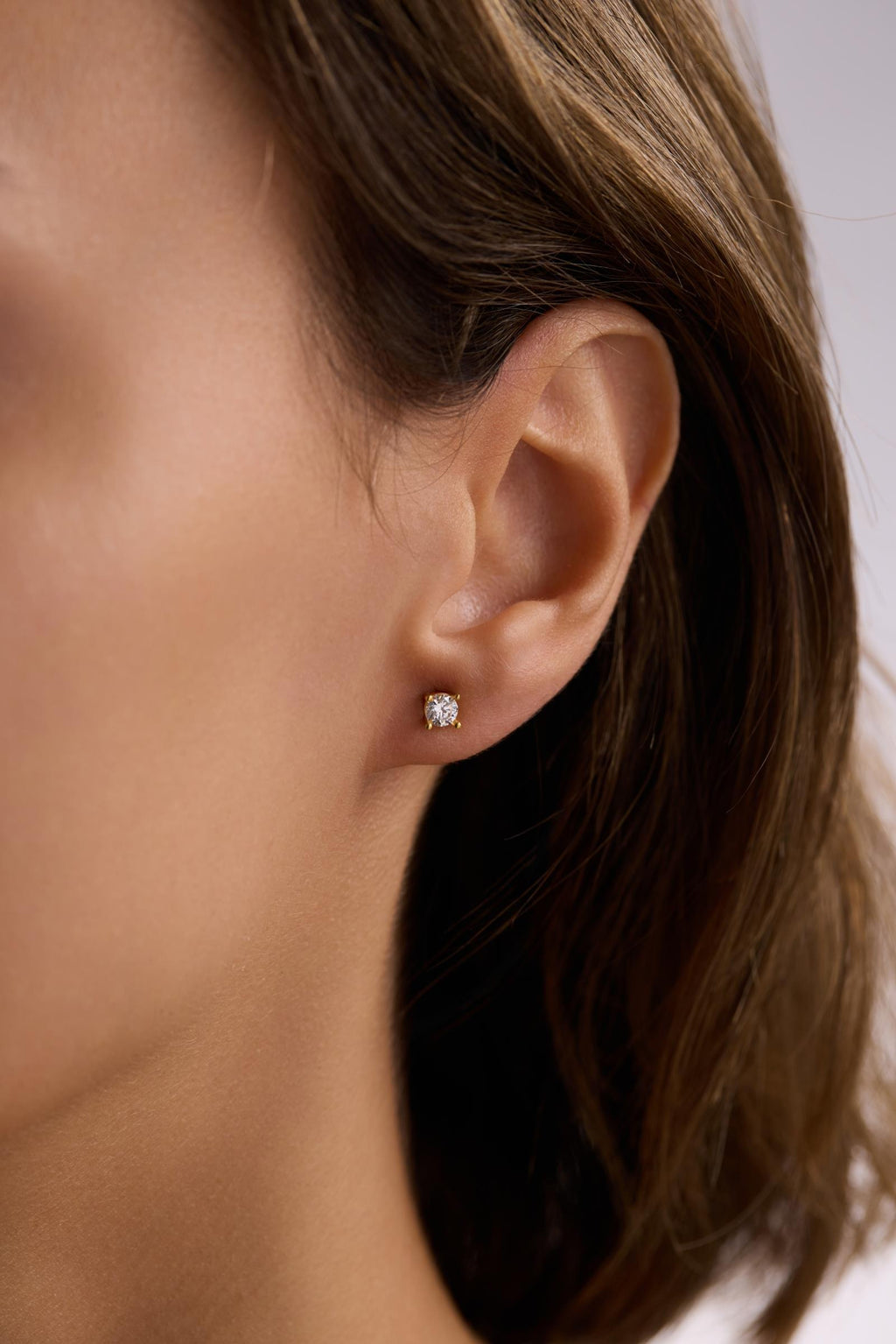 Solitaire Stud Earrings | 925 Sterling Silver 14K Gold Plated Zircon | Minimal Jewelry