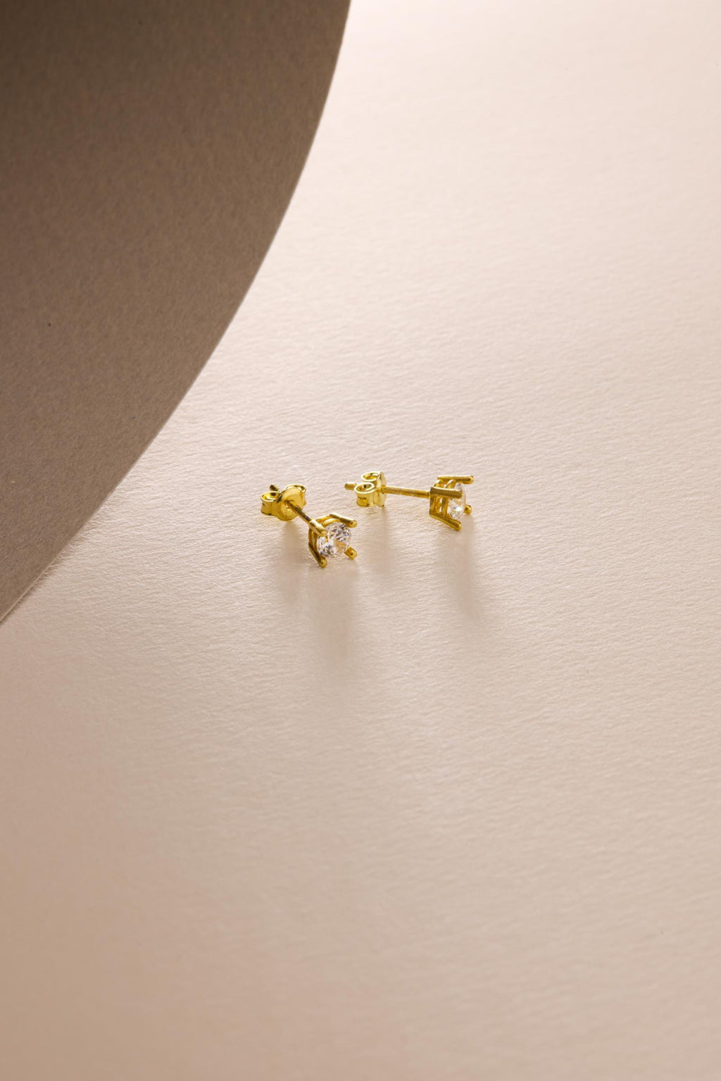 Solitaire Stud Earrings | 925 Sterling Silver 14K Gold Plated Zircon | Minimal Jewelry