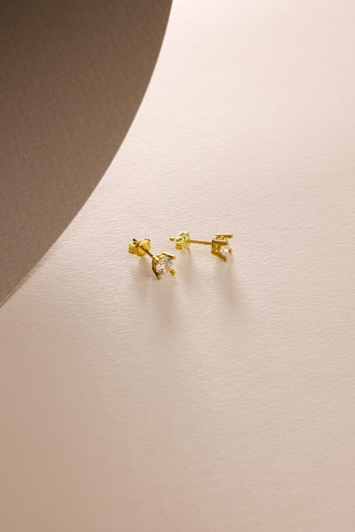 Solitaire Stud Earrings | 925 Sterling Silver 14K Gold Plated Zircon | Minimal Jewelry