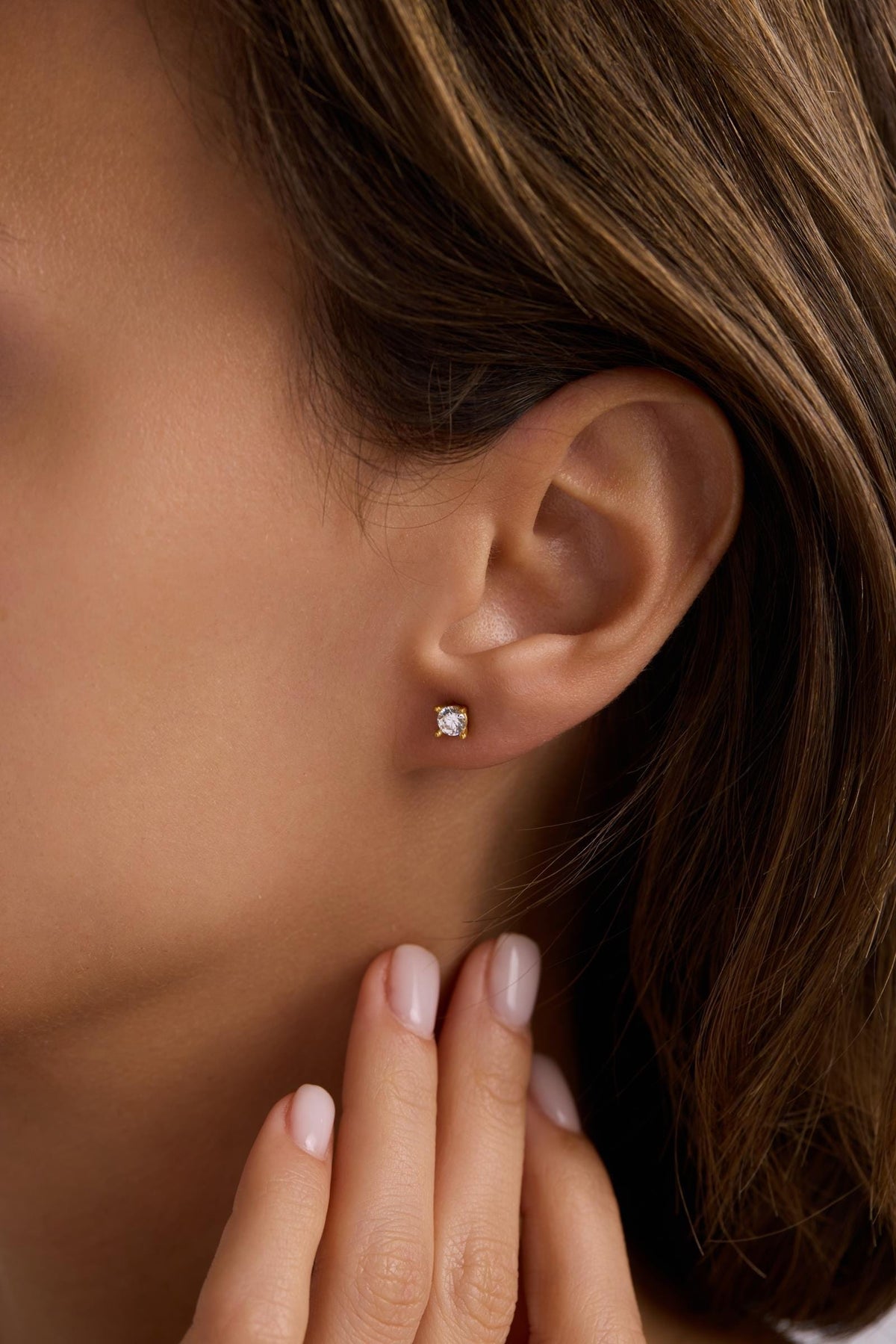 Solitaire Stud Earrings | 925 Sterling Silver 14K Gold Plated Zircon | Minimal Jewelry