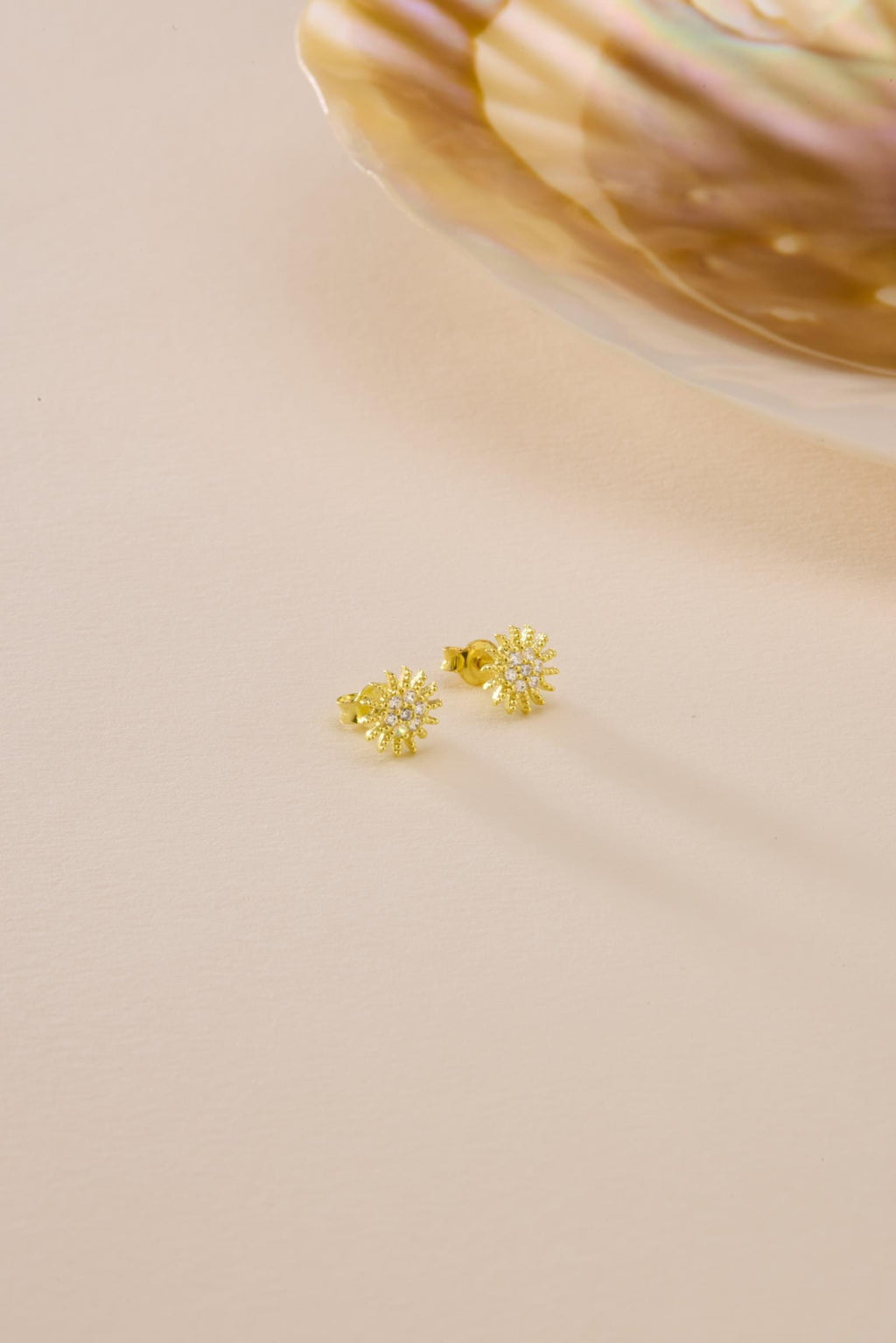 Sun Earrings | 925 Sterling Silver 14K Gold Plated Zircon Studs | Celestial Dainty Jewelry