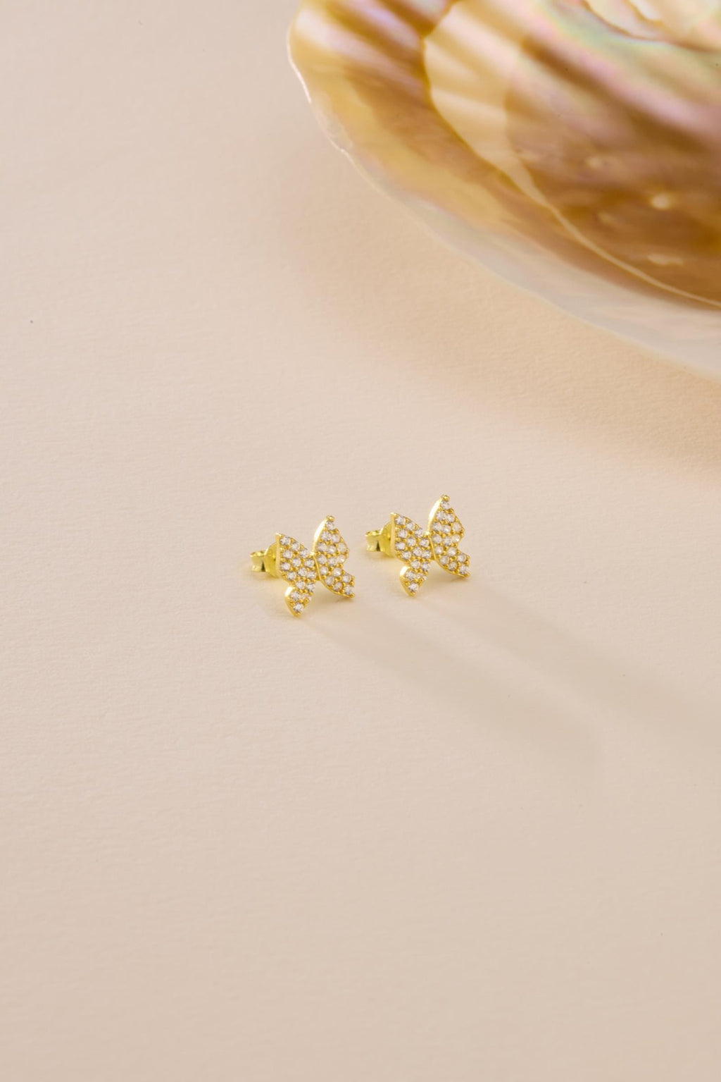 Butterfly Earrings | 925 Sterling Silver 14K Gold Plated Zircon Studs | Dainty Jewelry