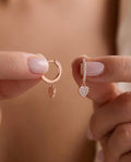Rose Gold Heart Dangle Earrings | 925 Sterling Silver Zircon Hoop | Dainty Romantic Jewelry
