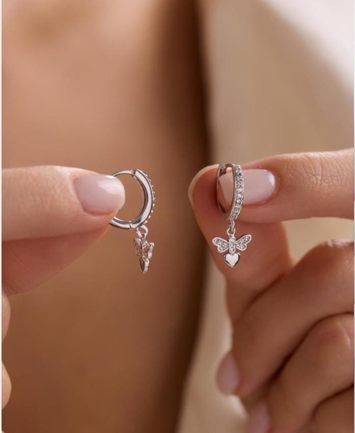 Dragonfly Dangle Earrings | 925 Sterling Silver Zircon Hoop | Rhodium Plated Dainty Jewelry