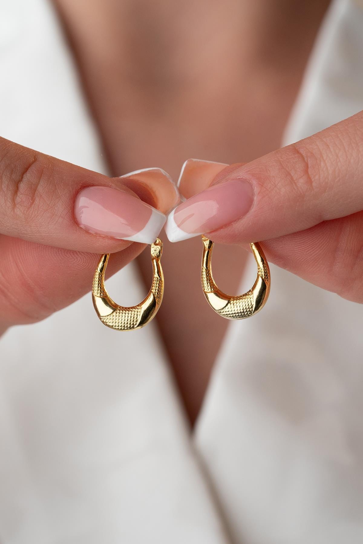 Gold plated Minimal Hoop Earrings | 925 Sterling Silver U Shape Hoops | Dainty Everyday Jewelry