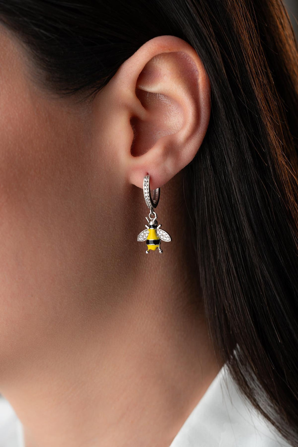 Bee Hoop Earrings | 925 Sterling Silver | Rhodium Plated | Zircon Dangle Jewelry