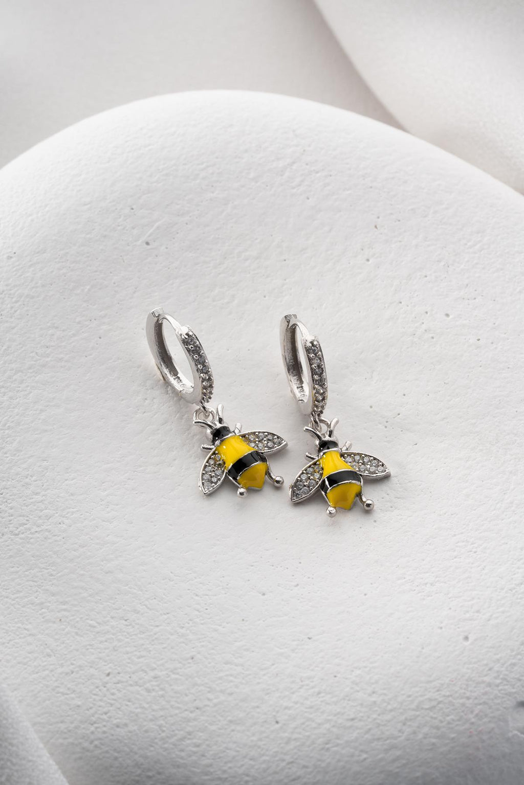 Bee Hoop Earrings | 925 Sterling Silver | Rhodium Plated | Zircon Dangle Jewelry