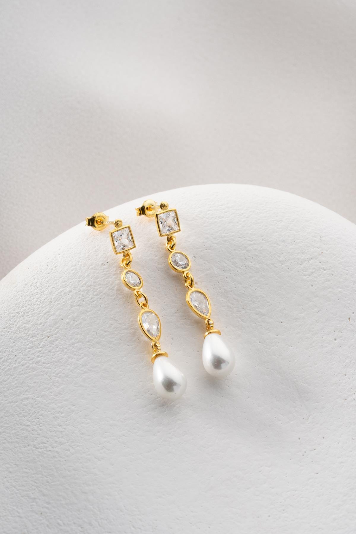 Pearl Drop Dangle Earrings | 925 Sterling Silver | Gold Plated | Zircon Dainty Jewelry