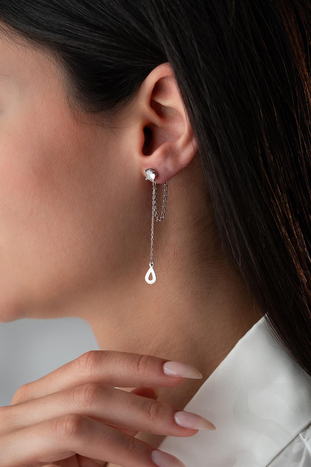 Teardrop Chain Dangle Earrings | 925 Sterling Silver | Rhodium Plated | Minimal Jewelry