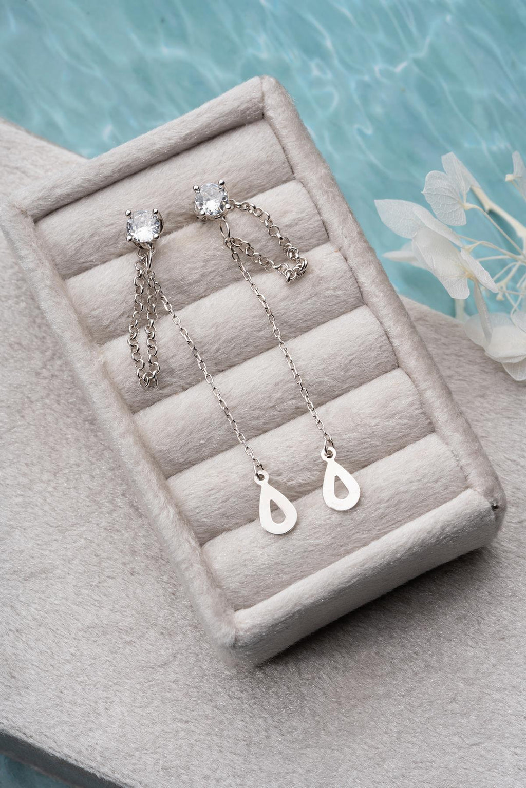 Teardrop Chain Dangle Earrings | 925 Sterling Silver | Rhodium Plated | Minimal Jewelry