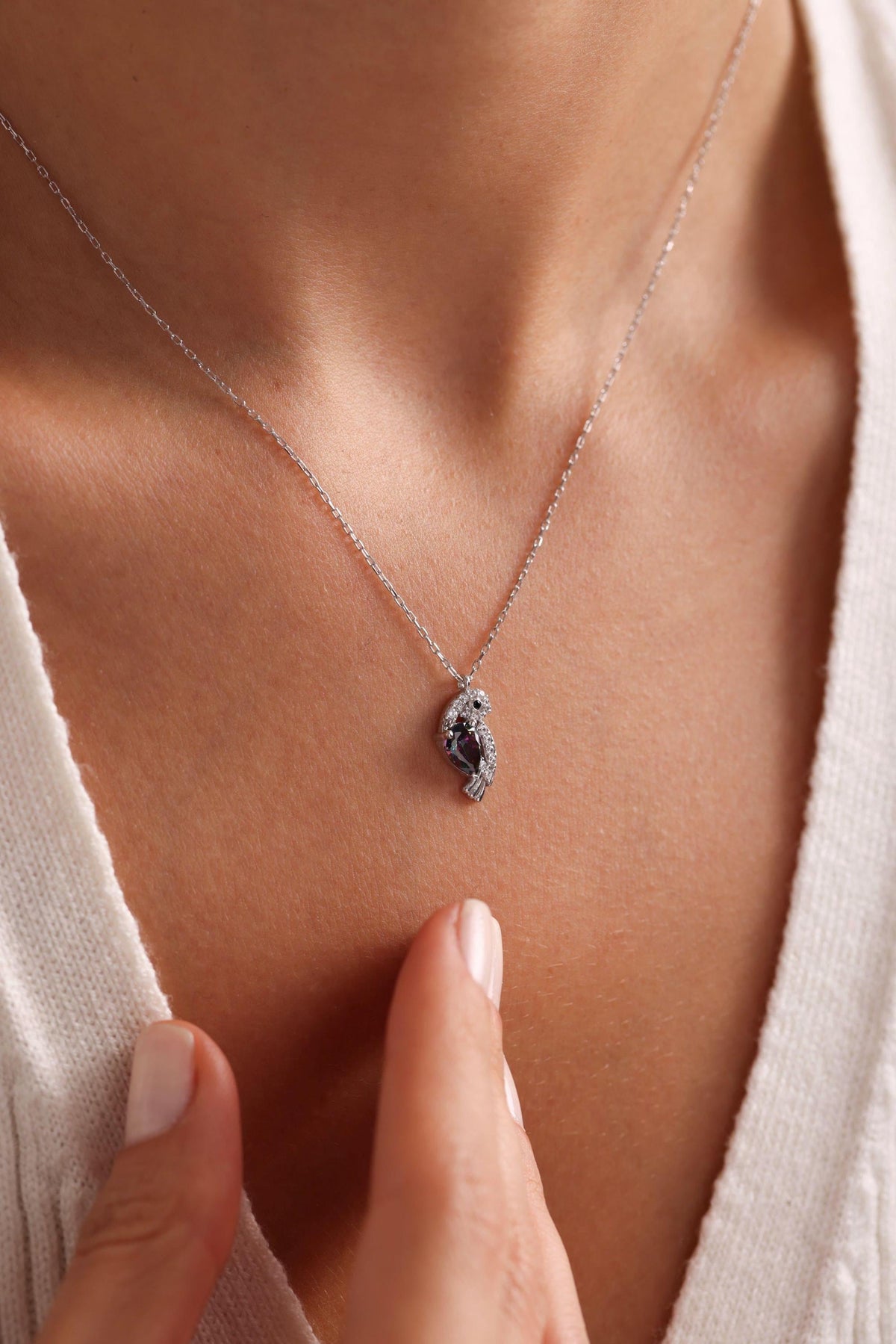 Sterling Silver Owl Necklace | Mystic Topaz Pendant | Dainty Animal Jewelry Gift