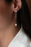 Sterling Silver Heart Chain Earrings | Dainty Zircon Drop Minimal Jewelry