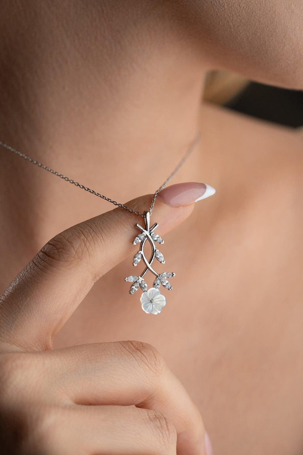 Sterling Silver Magnolia Necklace | Floral Zircon Pendant | Elegant Gift for Her