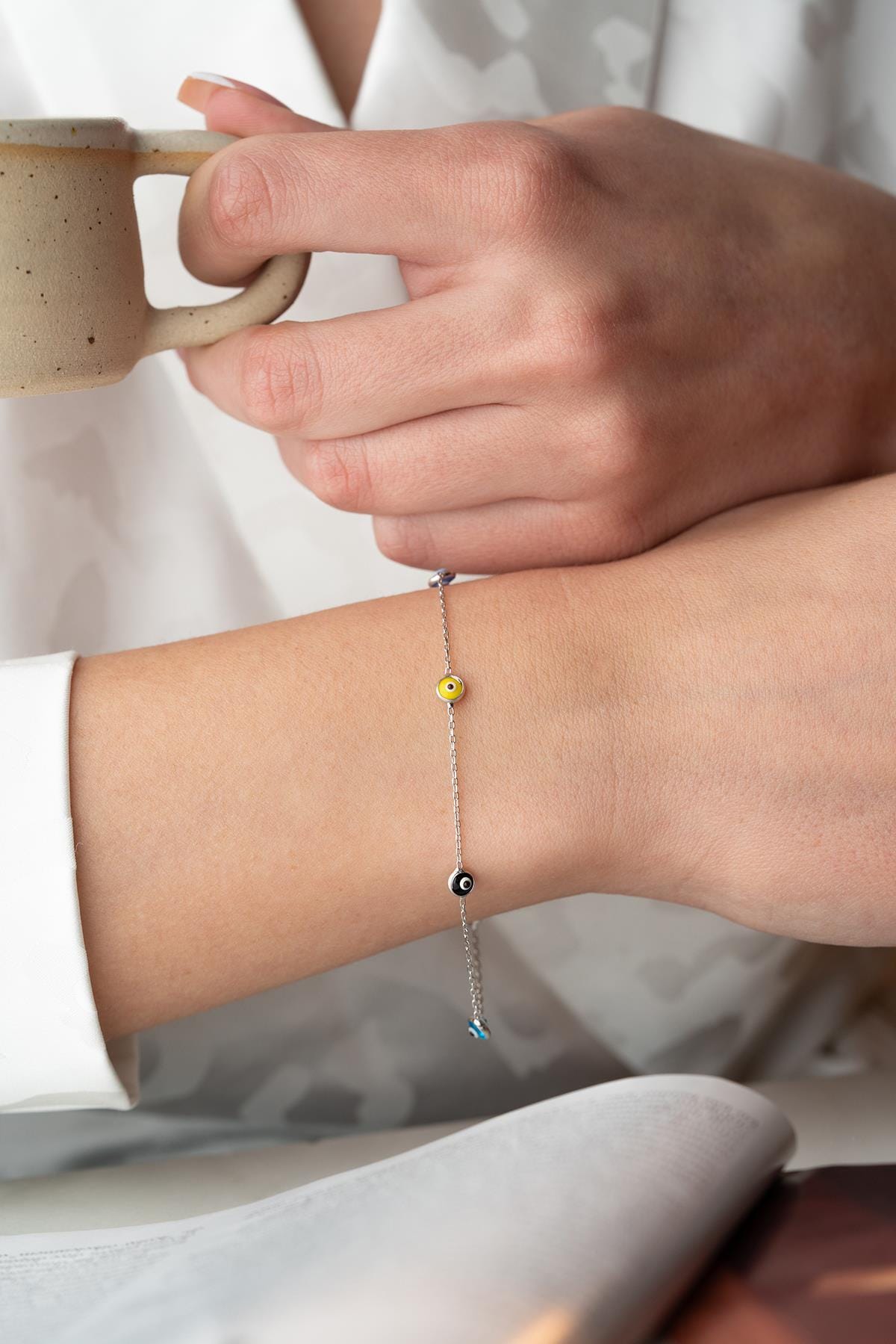 Sterling Silver Evil Eye Bracelet | Dainty Colorful Nazar Jewelry | Protection Gift for Her
