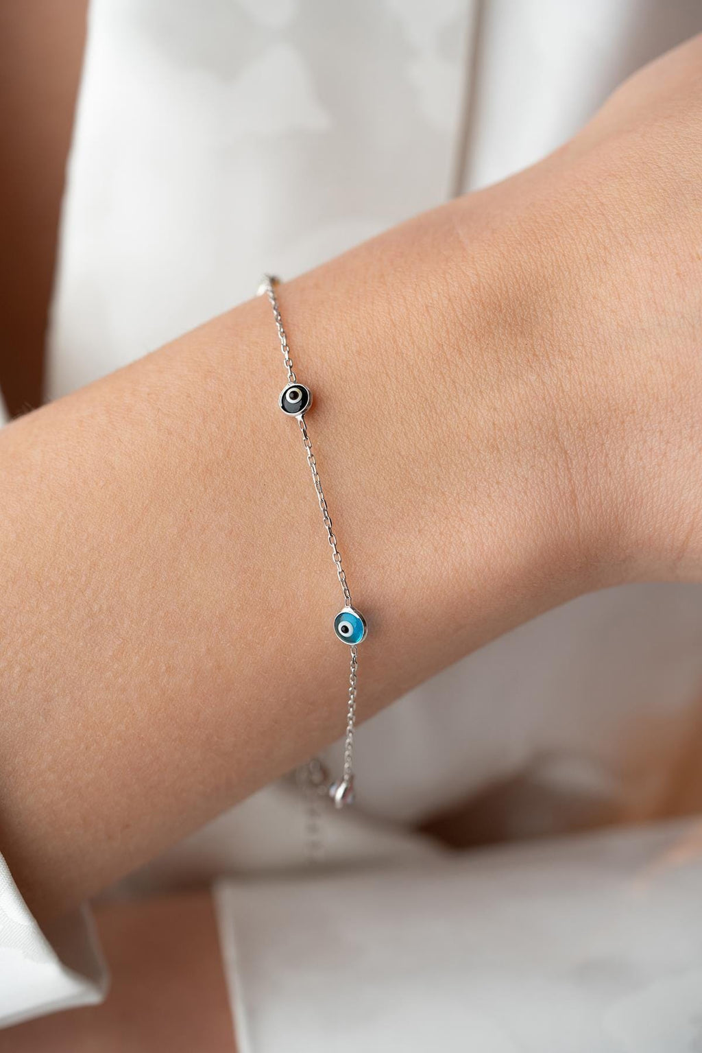 Sterling Silver Evil Eye Bracelet | Dainty Colorful Nazar Jewelry | Protection Gift for Her