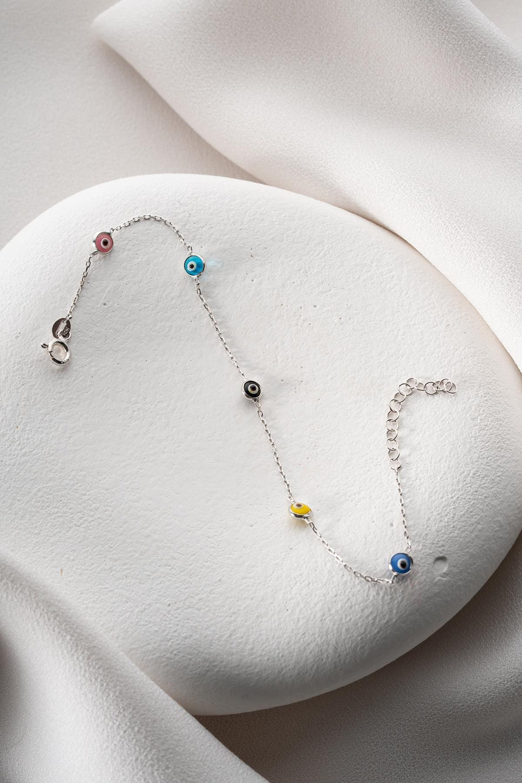 Sterling Silver Evil Eye Bracelet | Dainty Colorful Nazar Jewelry | Protection Gift for Her