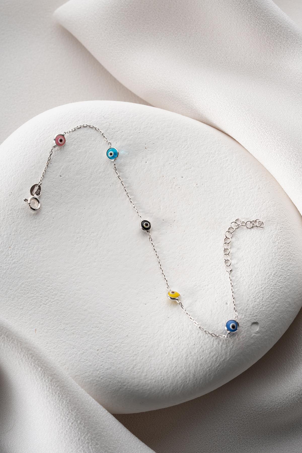 Sterling Silver Evil Eye Bracelet | Dainty Colorful Nazar Jewelry | Protection Gift for Her