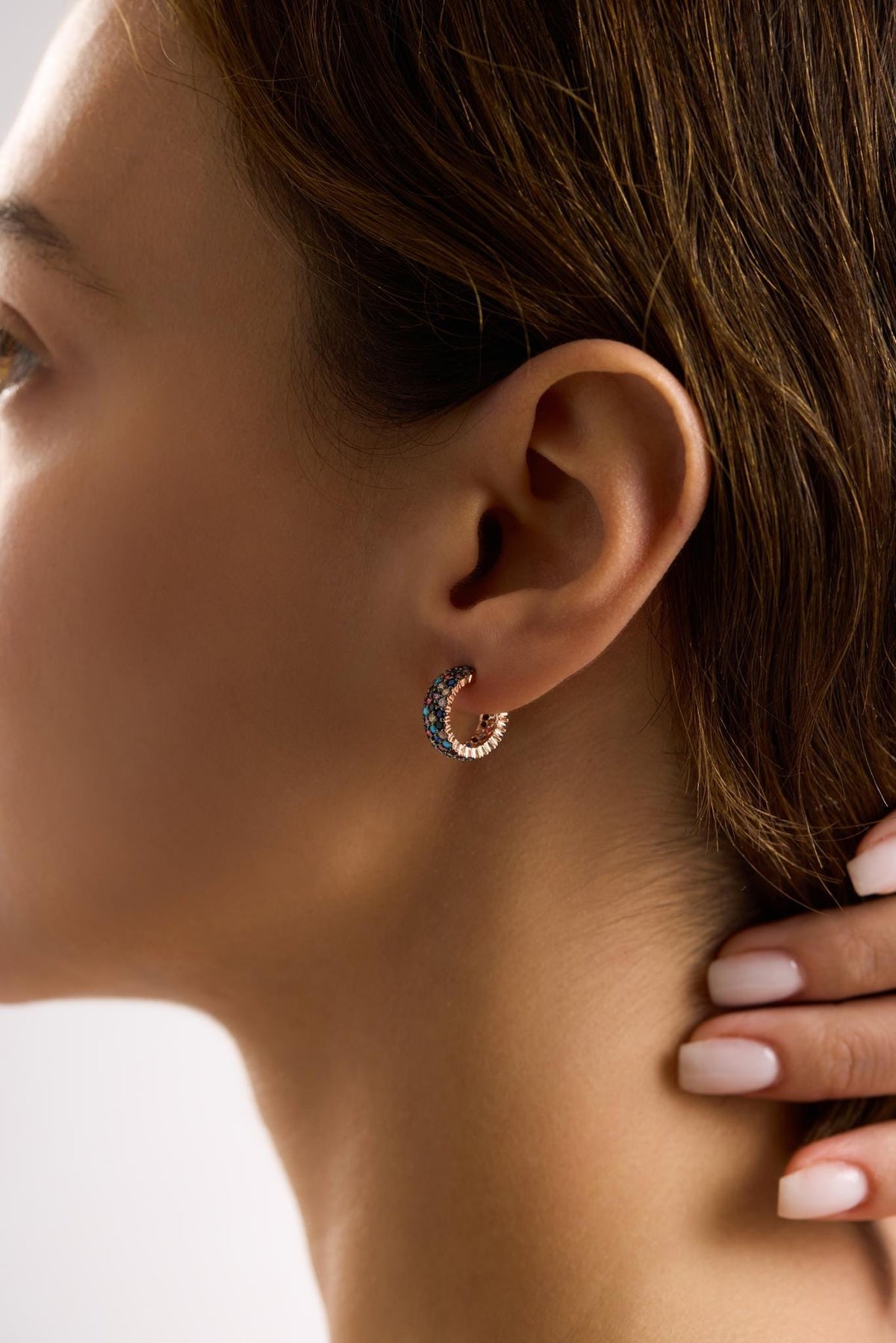 Rose Gold Rainbow Hoop Earrings | Colorful Zircon Huggie Hoops | Dainty Jewelry Gift