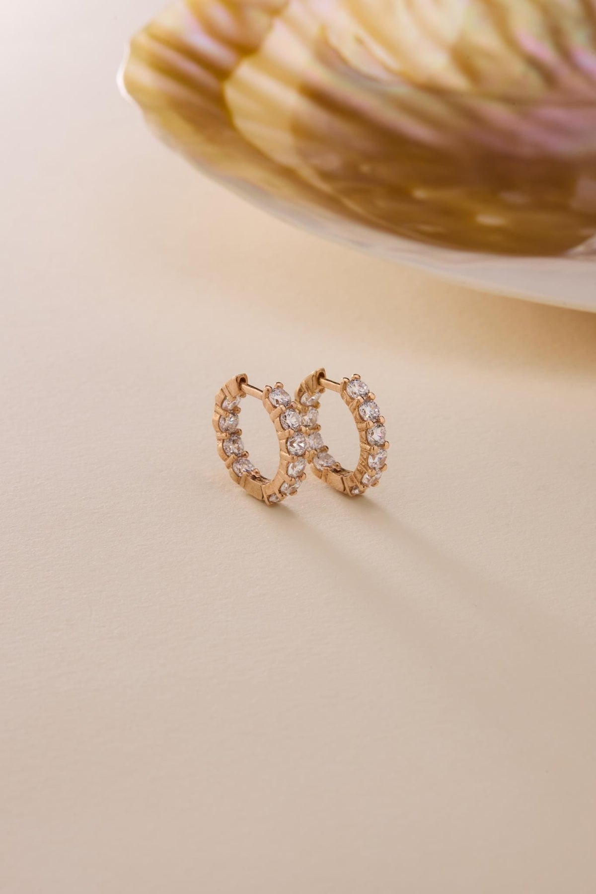 Rose Gold Zircon Huggie Hoop Earrings | Dainty Pavé Hoops | Minimal Jewelry Gift