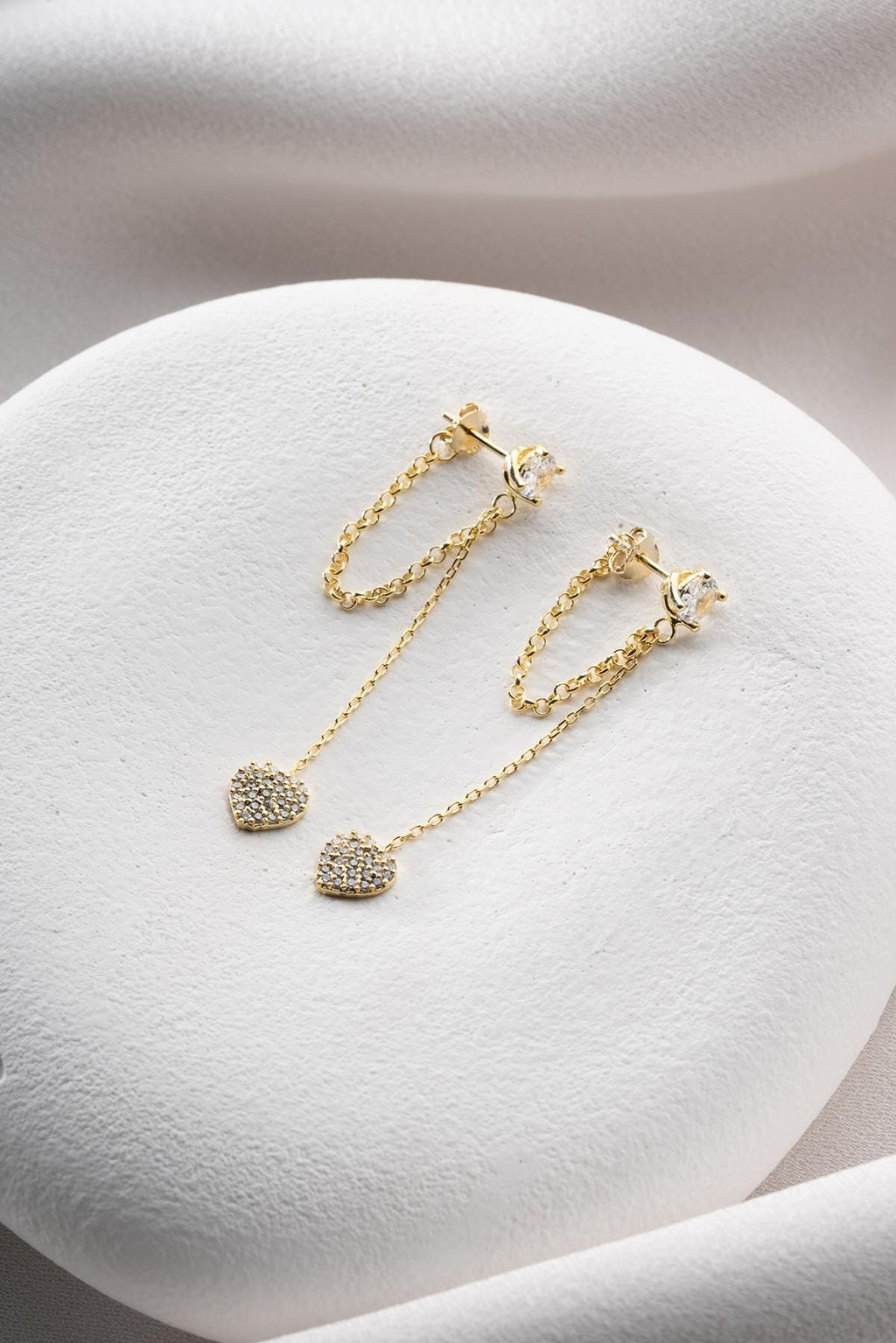 Sterling Silver Heart Dangle Earrings | Dainty Minimal Jewelry | Romantic Gift | 14K Gold Plated