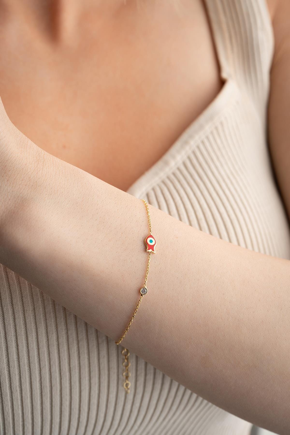 Fish Bracelet Sterling Silver | Dainty Gold Jewelry | Minimal Pisces Gift for Her